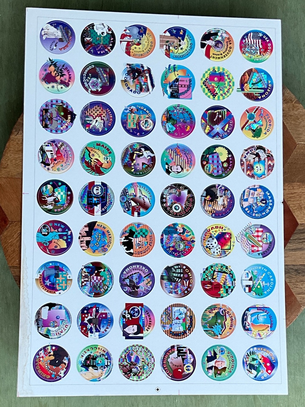 RARE Vintage 90s Uncut POG Sheet! 54 Holographic 50 US States & Govt CompleteSet